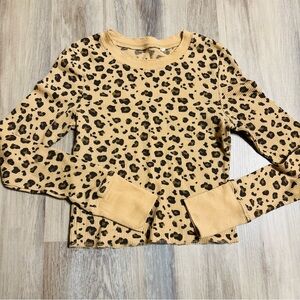 PacSun waffle knit leopard print cropped long sleeve XS